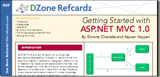 Getting Started with ASP.NET MVC 1.0 [ DZone Refcardz ]