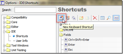 如果你不想改掉原本預設的 Ctrl+Alt+N 快速鍵，也可以自行新增一組新的 Ctrl+F12 快速鍵 (如下圖示)，但記得設定時要選取 Code Editor 就好，讓該快速鍵僅在 Code Editor 使用