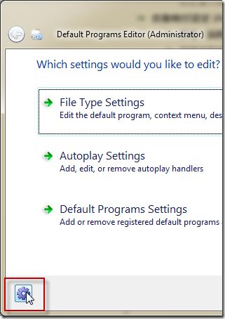 Default Programs Editor -> Options