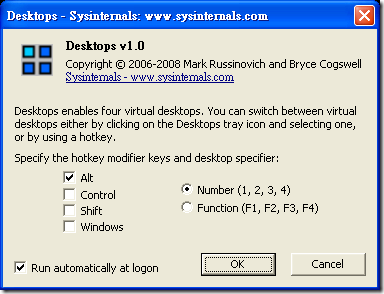 Sysinternals - Desktops v1.0 - Options