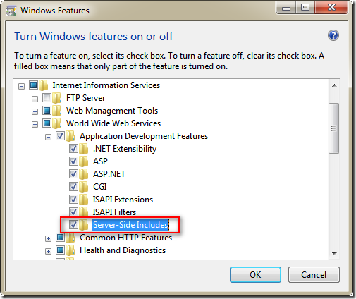要使用 Server-Side Include功能 一定要先安裝 Server-Side Include 模組 ( Windows 7 )