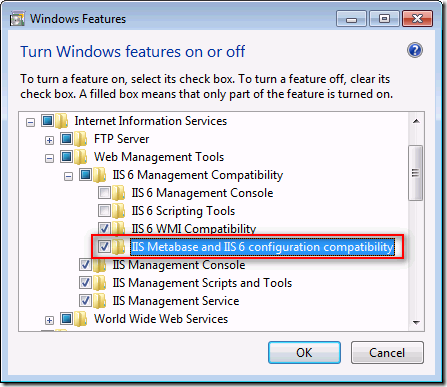 Windows Features: IIS Metabase and IIS 6 configuration  compatibility