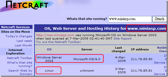 The Netcraft Web Server Query Form : OS, Web Server and Hosting History for www.miniasp.com 