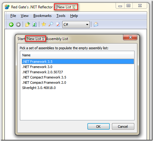 Red Gate's .NET Reflector :: Start 'New List 1' Assembly List