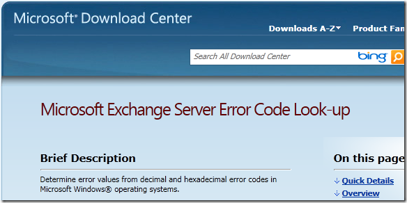 Microsoft Exchange Server Error Code Look-up