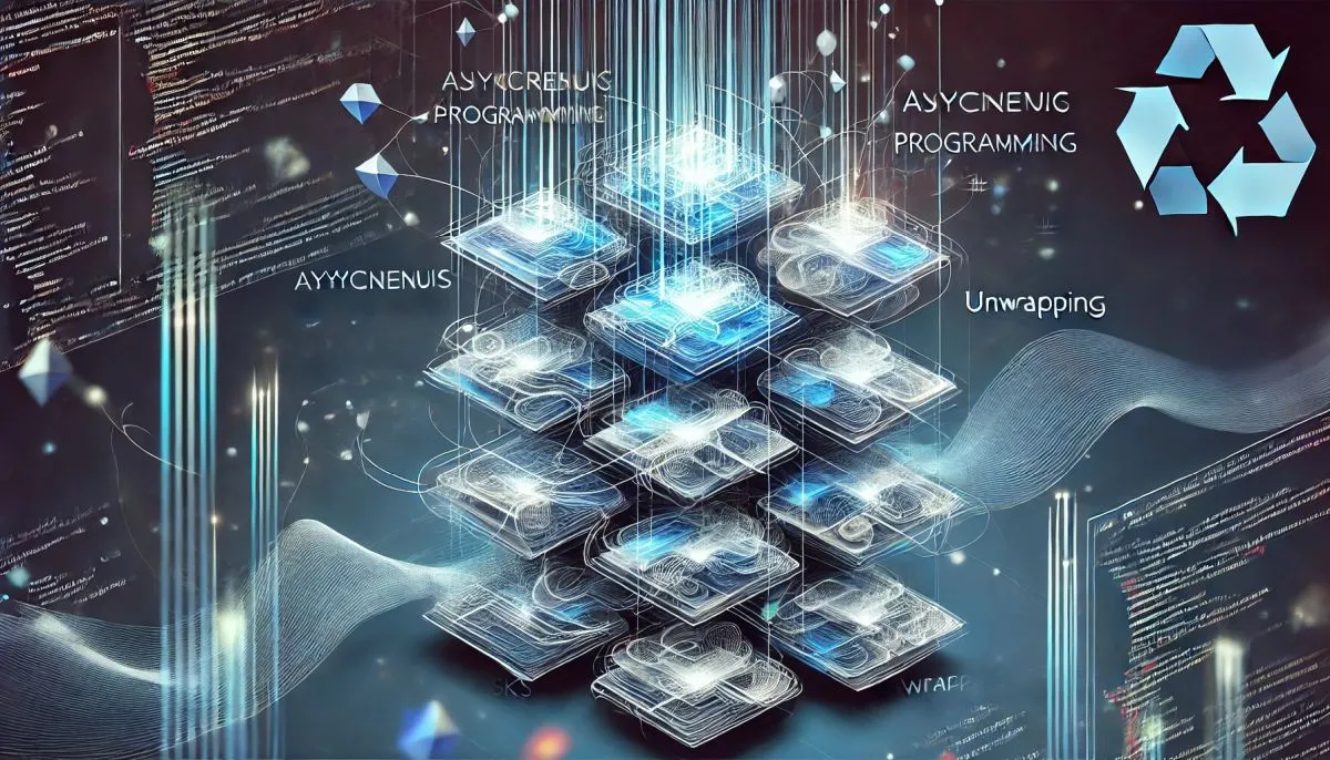 asynchronous programming in C#, illustrating the concept of multiple tasks and unwrapping