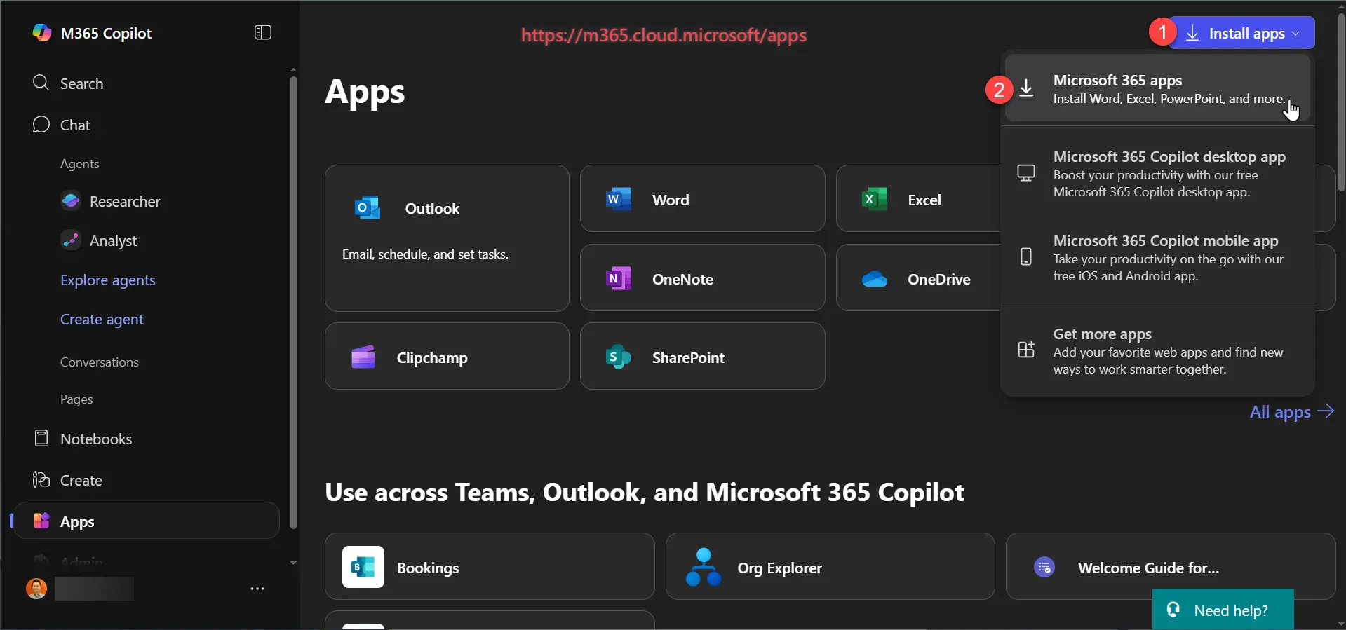 https://m365.cloud.microsoft/apps