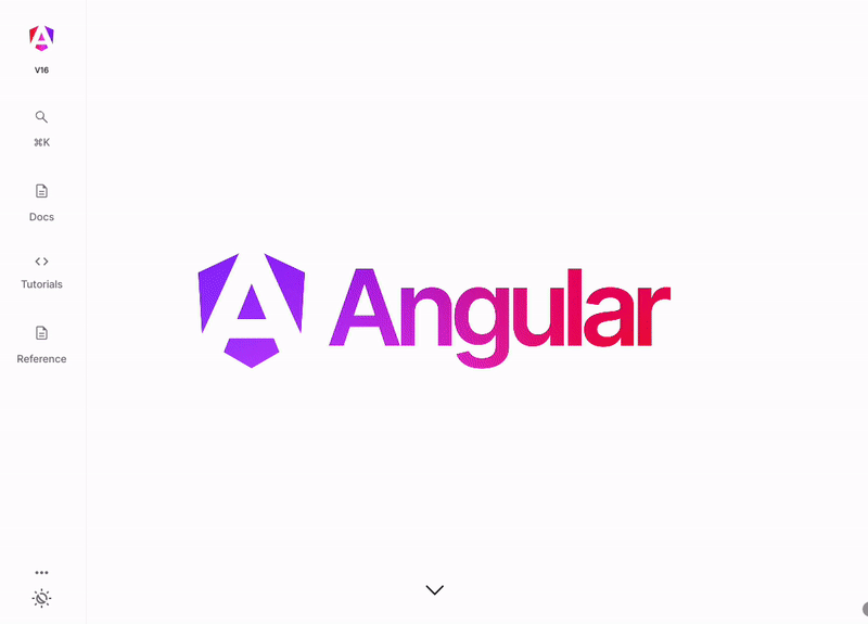 Angular.dev 首頁動畫的螢幕錄影，展示一個新的多彩徽標，其中有一個漸變的粉紅色、紫色和紅色字母 A