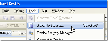 VS2008 -> Tools -> Attach to Process