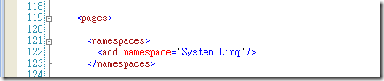 在 web.config 中加入 System.Linq 這個命名空間