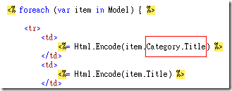 <%= Html.Encode(item.Category.Title) %>