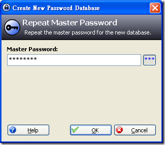 KeePass Password Safe - Create New Password Database - Repeat Master Password
