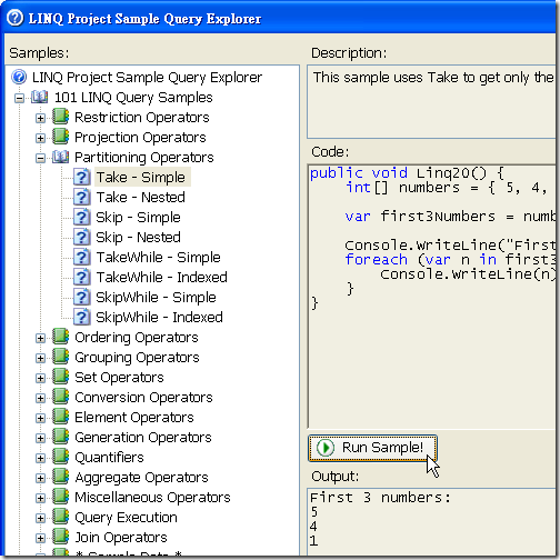 LINQ Project Sample Query Explorer