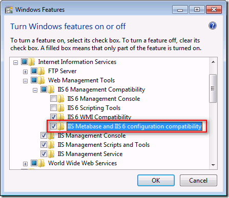 Windows Features: IIS Metabase and IIS 6 configuration compatibility