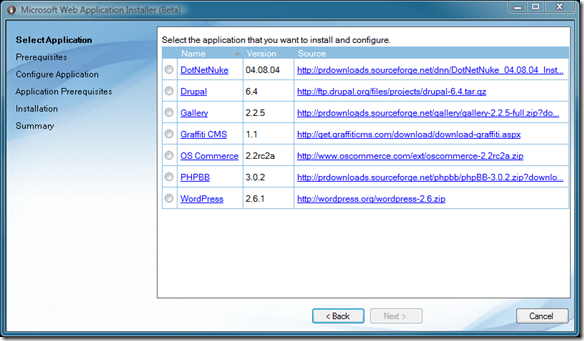 Microsoft Web Application Installer (Beta)