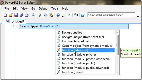PowerGUI Script Editor - Code Snippets